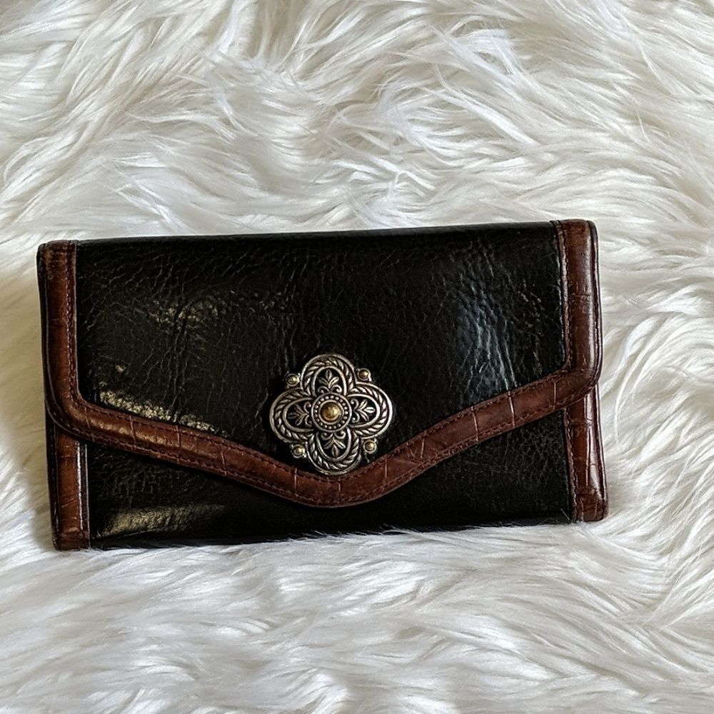 Brighton black & brown leather wallet silver hardware
